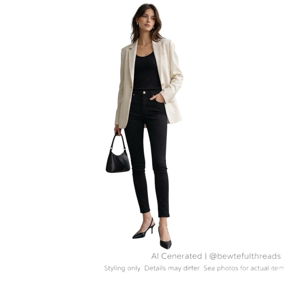 Black High Rise Skinny Pants French Minimalist Stretch Ankle 8